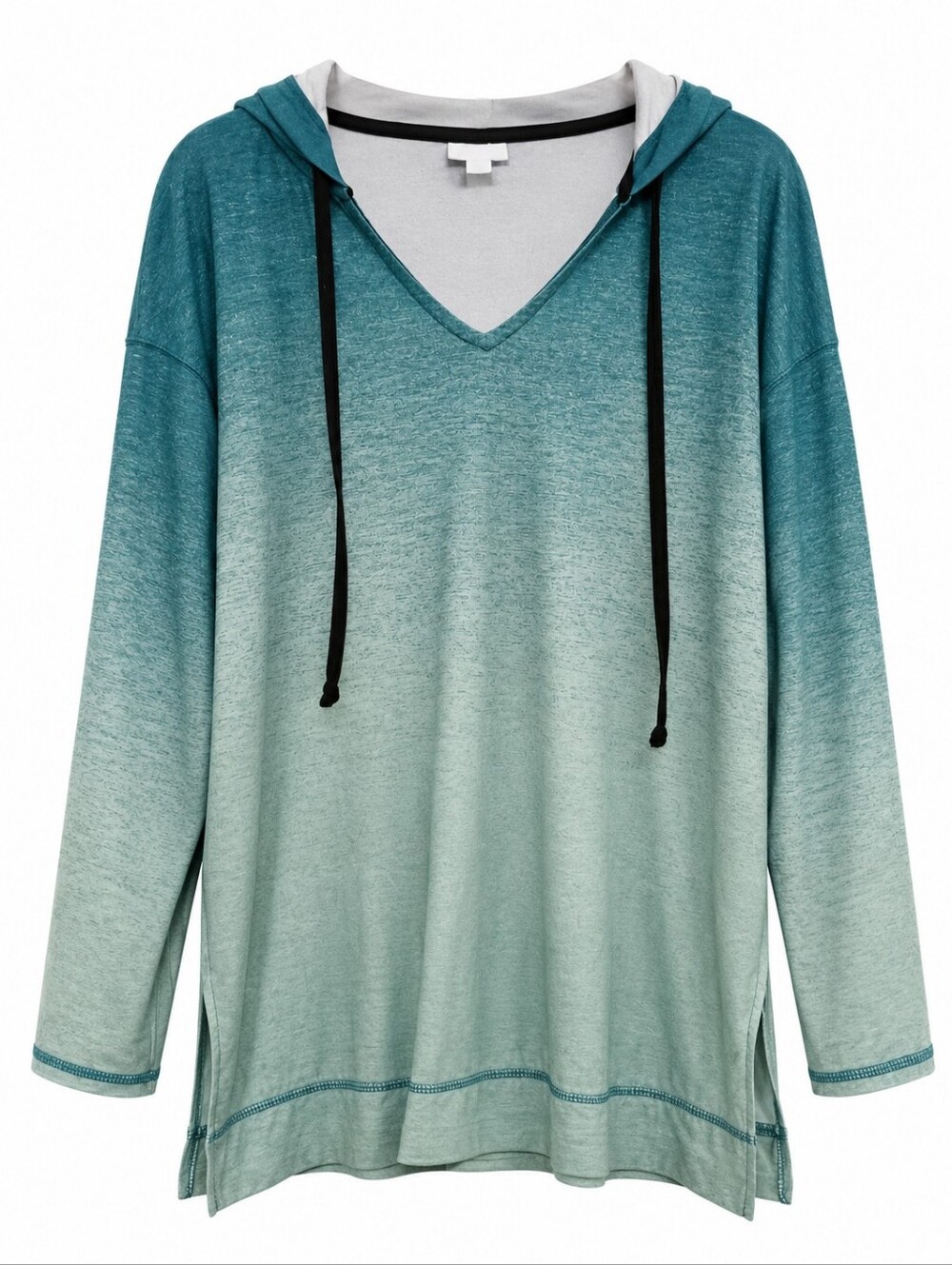LuLaRoe Lightweight Teal Green Ombre V-neck Pullover Hoodie Size XL